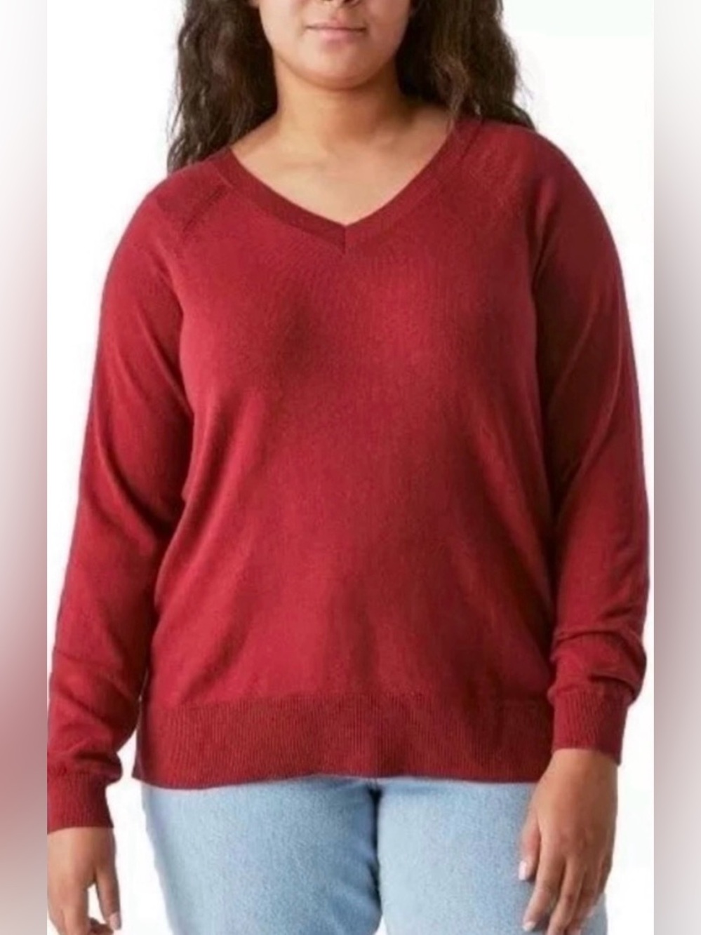 Lucky Brand Long Sleeves V Neck Sweater Size XXL Pomegranate Color New